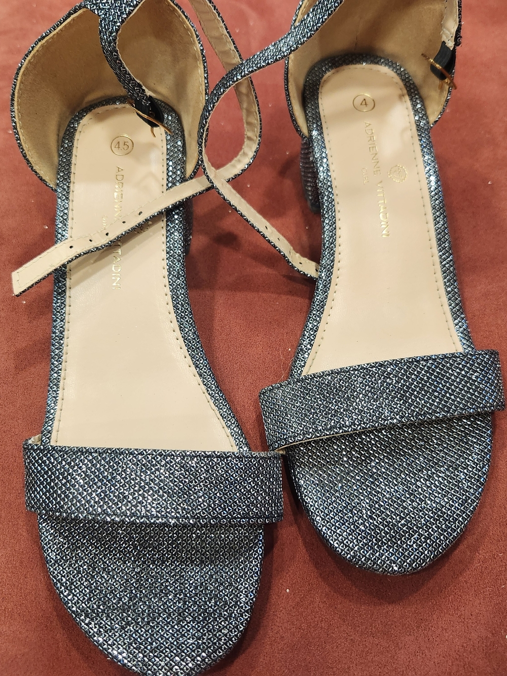 Adrienne Vittadini Silver Open-Toe Ankle-Strap Sandals